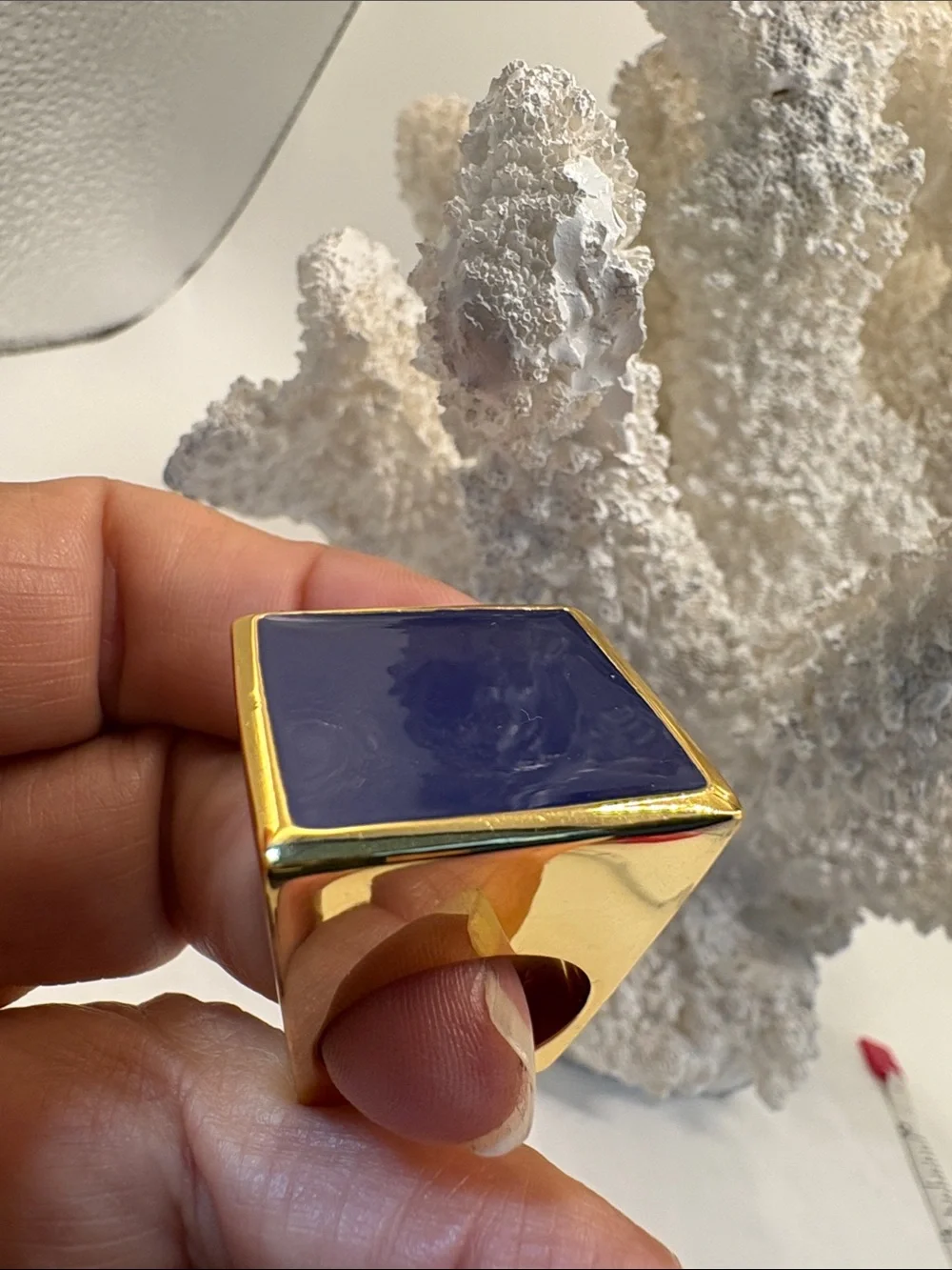 Trina Turk Gold Square Ring with Purple Inlay